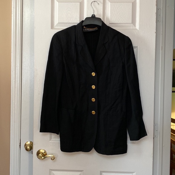 Louis Feraud Black Linen Blazer Jacket Gold Buttons - Picture 2 of 9